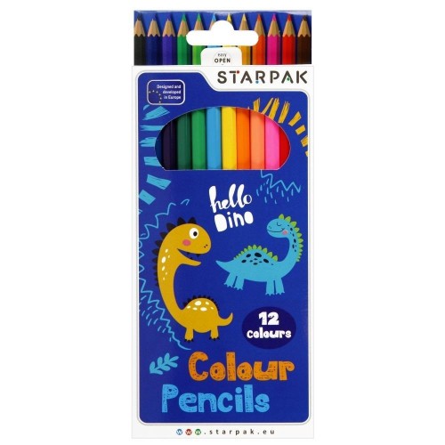 Kredki ołówkowe 12 kolorów Dino, STARPAK