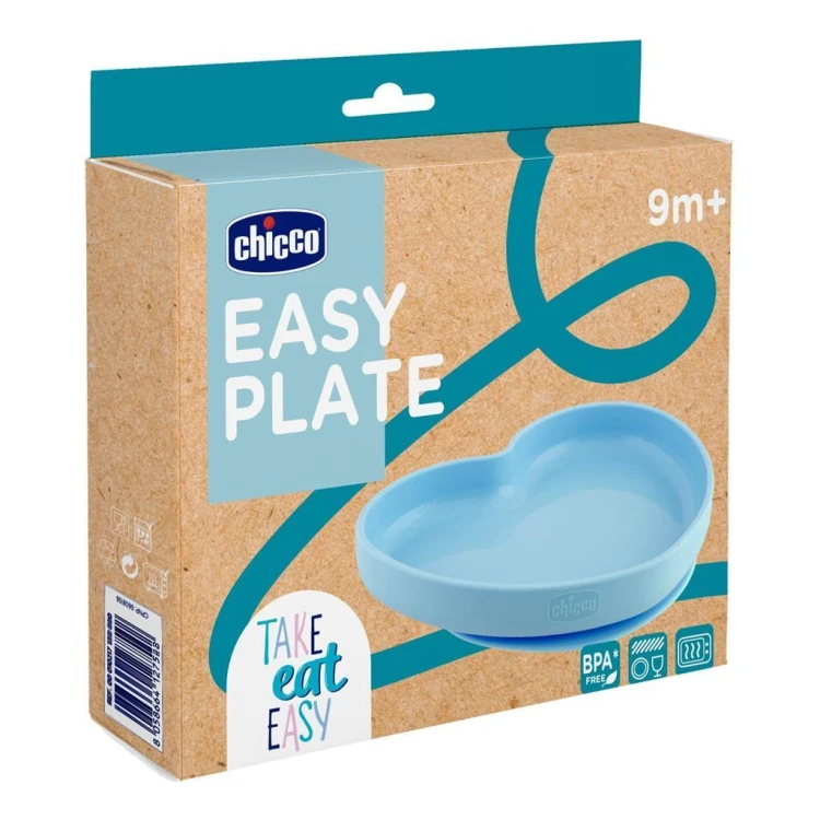 Talerz silikonowy serce 9m+ niebieski, Chicco
