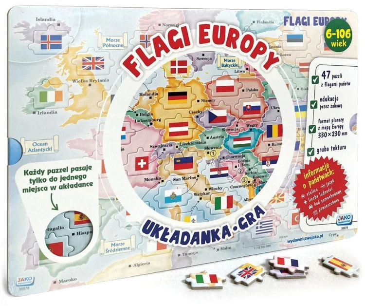 Układanka/gra Flagi Europy, Wydawnictwo Jako