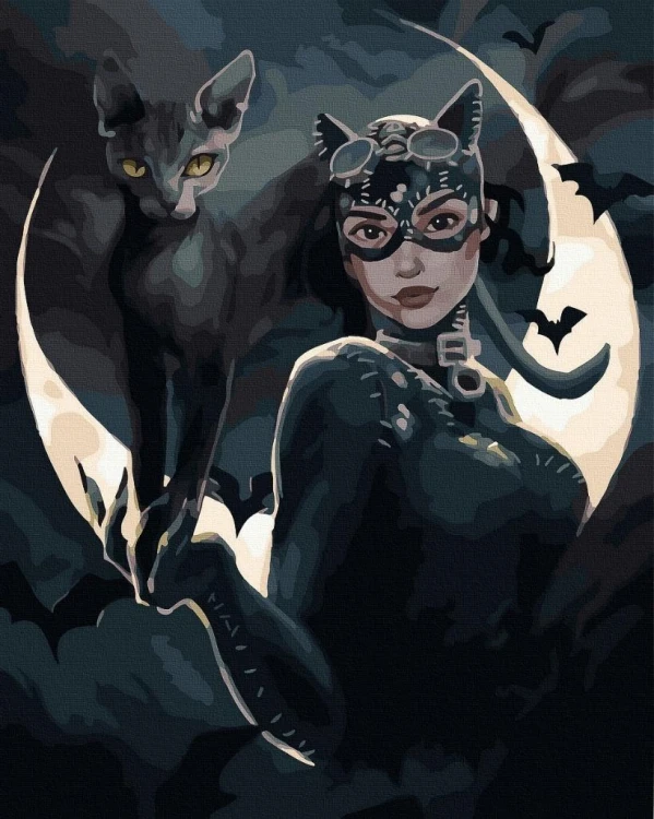 Malowanie po numerach czarne płótno - Kocia...