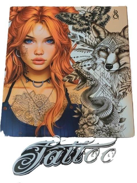 Kolorowanka A4 pionowa 8 obrazków Tattoo pomarańcz