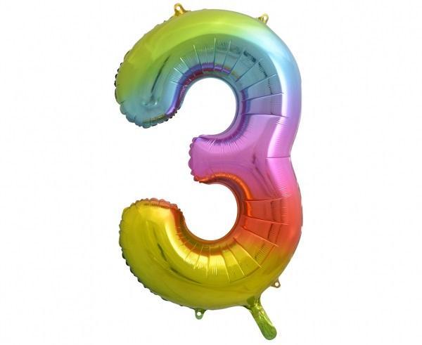 Balon foliowy B&C cyfra 3 tęczowa 85cm