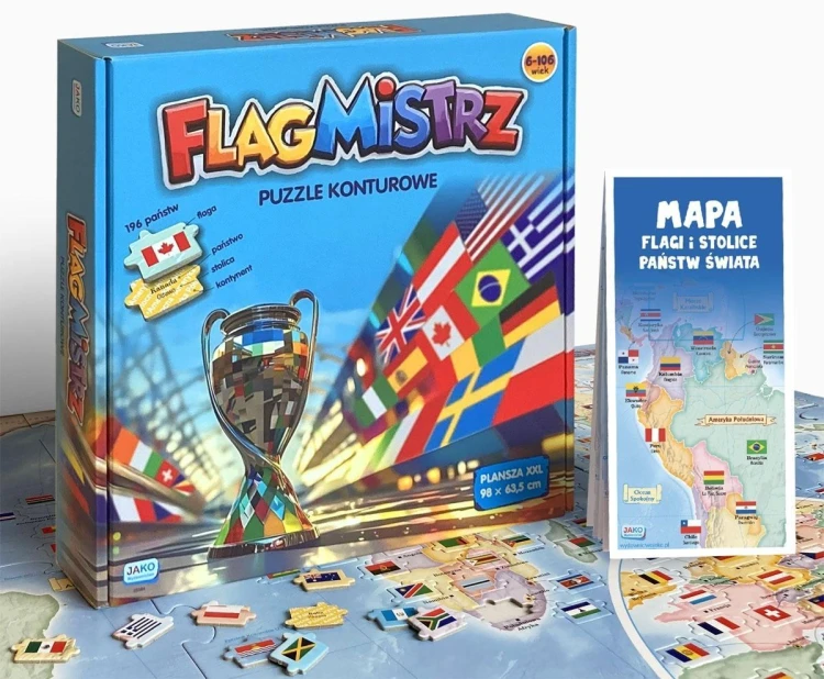 Puzzle konturowe Flagmistrz. Flagi i stolice...