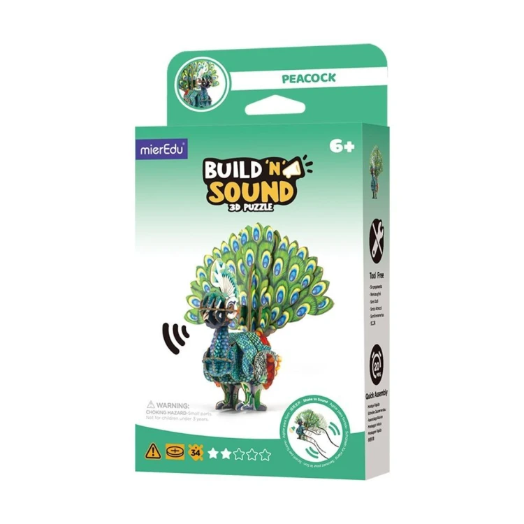 Puzzle 3D. Buduj i słuchaj - Paw, mierEdu