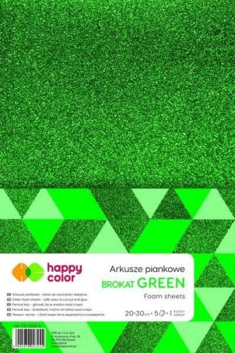 Arkusze piankowe brokat A4 zielone 5szt HAPPY COLO