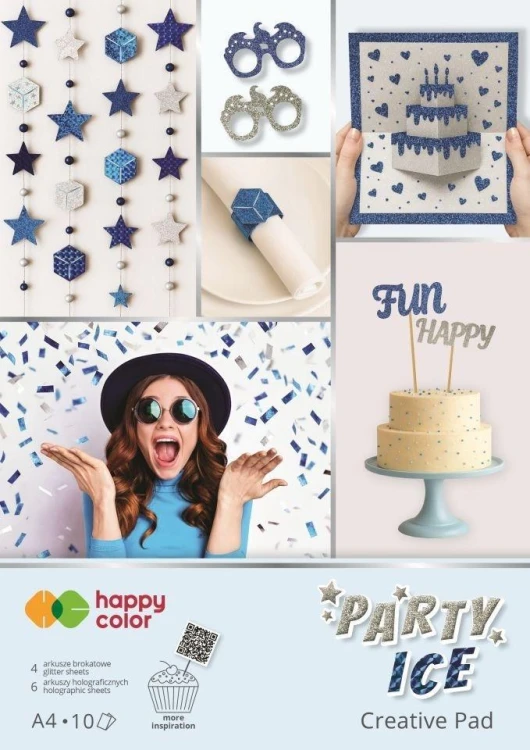 Blok A4 holographic+brokat 10ark Party Ice HAPPY