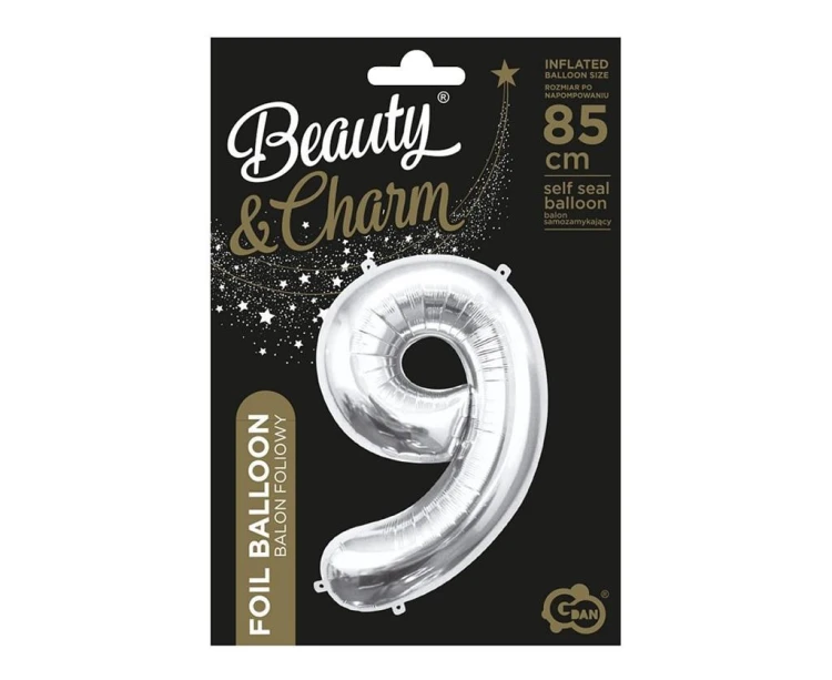 Balon foliowy B&C cyfra 9 srebrna 85cm