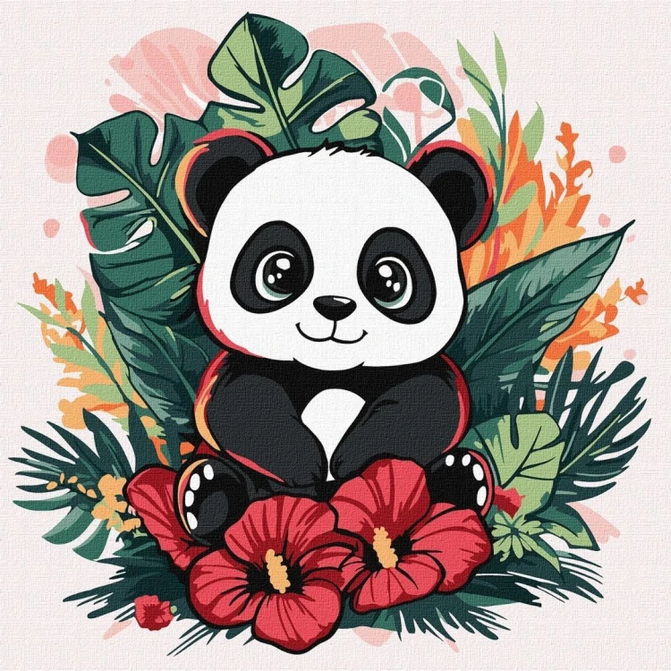 Malowanie po numerach - Panda w tropikach Kids
