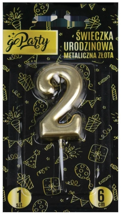Świeczka urodzinowa 2 Metaliczna złota