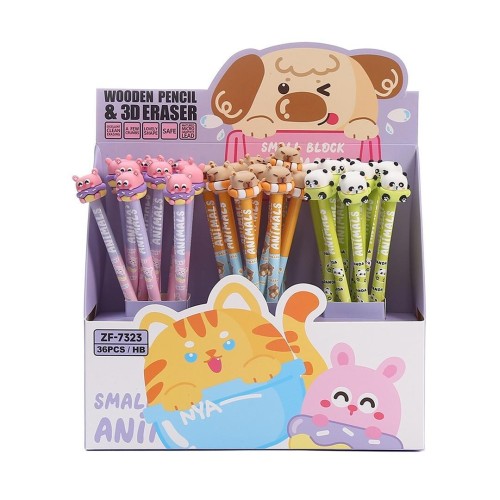 Ołówek okrągły HB z gumką Small Animals (36szt)