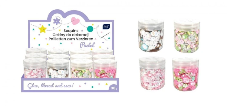 Cekiny do dekoracji 30g pastel (12szt), INTERDRUK