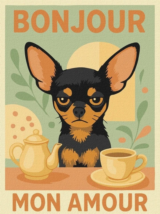 Malowanie po numerach - Plakat Poranek z chihuahua