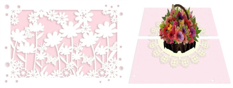 Karnet 12x18 cm + koperta POP-UP Kosz z kwiatami