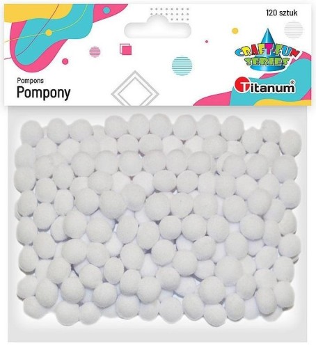 Pompony poliestrowe 10mm białe 120szt., Titanum