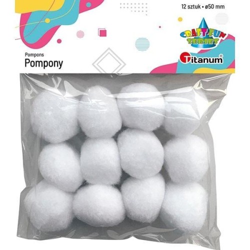Pompony poliestrowe 12szt białe, Titanum
