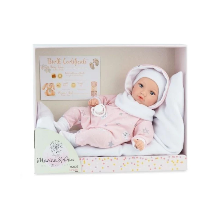 Lalka hiszpańska Noa Reborn z pościelą 40cm