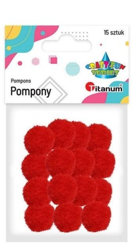 Pompony poliestrowe 18mm czerwone 15szt, Titanum