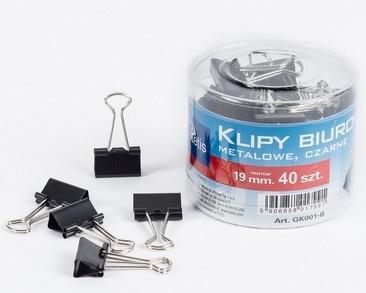 Klipsy biurowe 40szt. GK001-B, Tetis