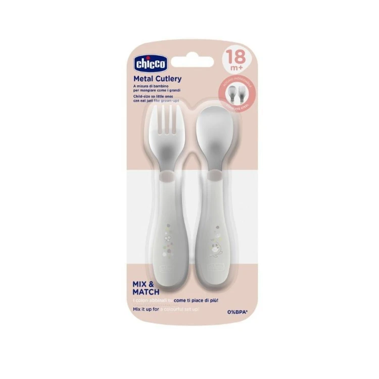 Sztućce metalowe szare 18m+, Chicco