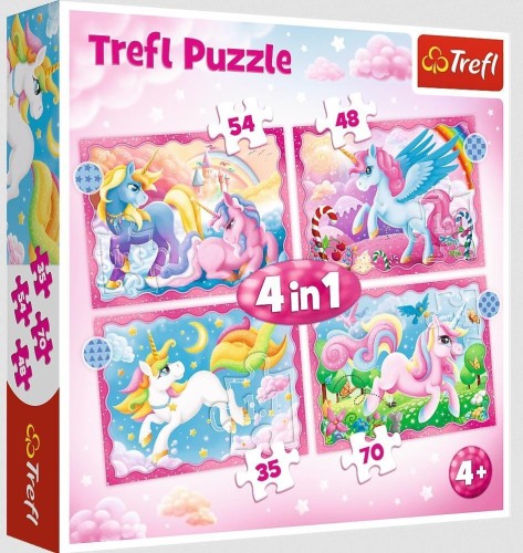 Puzzle 4w1 Jednorożce i magia TREFL, Trefl