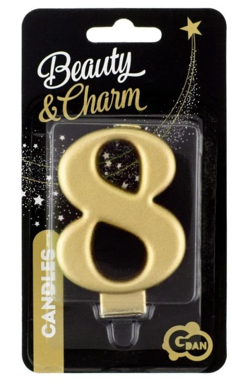 Świeczka cyferka 8 Beauty&Charm metalik złota 8cm