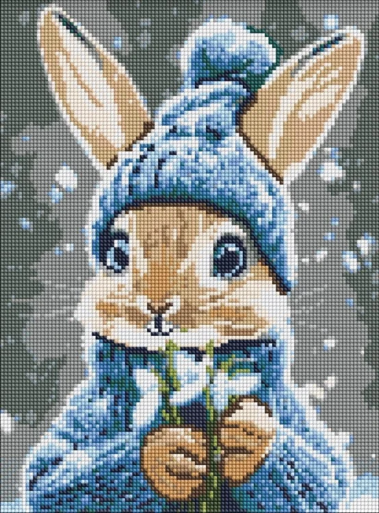 Diamentowa mozaika - Królik z przebiśniegami 30x40
