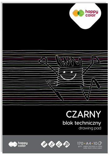 Blok techniczny A4 170g 10 ark czarny HAPPY COLOR