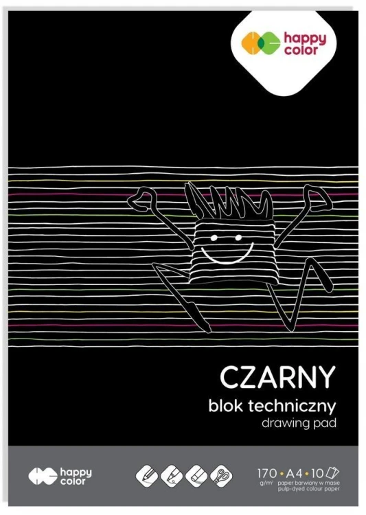 Blok techniczny A4 170g 10 ark czarny HAPPY COLOR