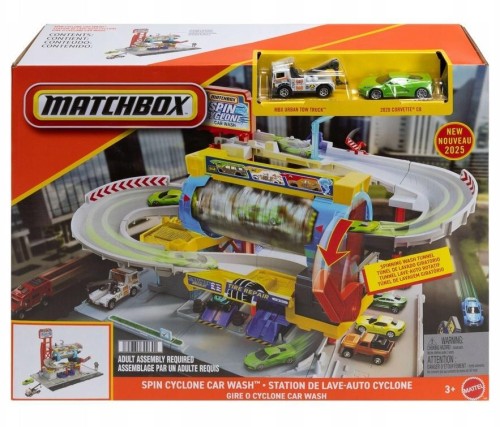 Matchbox Myjnia Turbo Cyklon z 2 autkami, Mattel