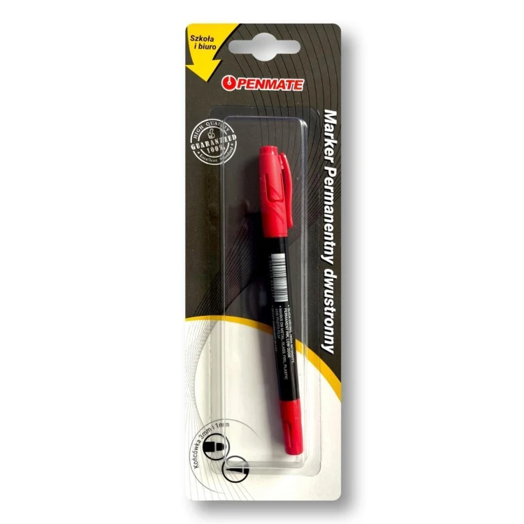Marker permanentny dwustronny czerwony PENMATE