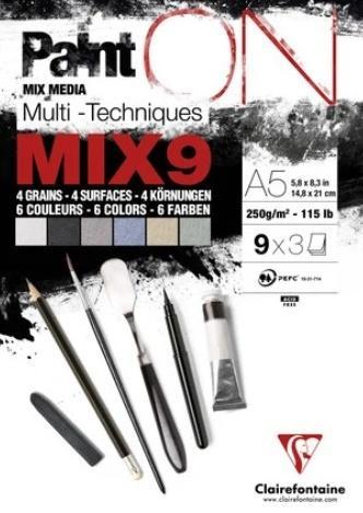 Blok A5 papierów mix9 250g 27ark, Clairefontaine