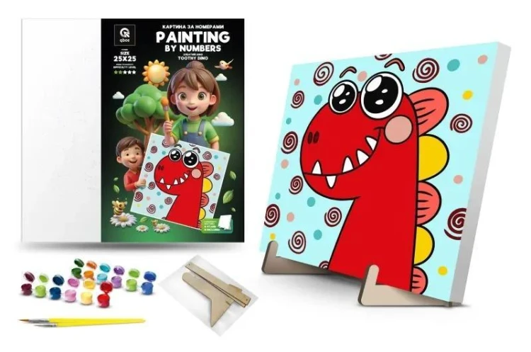 Malowanie po numerach - Zębaty dino 25x25cm, Qbee
