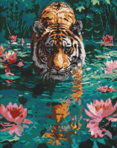 Mozaika diamentowa - Tygrys na polowaniu 40x50cm