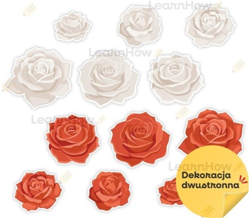 Dekoracja patriotyczna róże białe i czerwone 12el