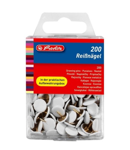 Pinezki metalowe białe 200szt, HERLITZ