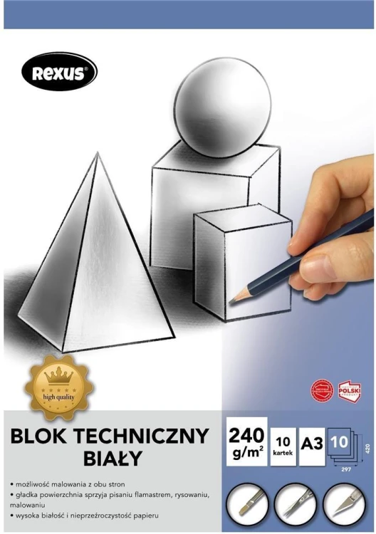 Blok techniczny A3/10K biały Premium, Beniamin