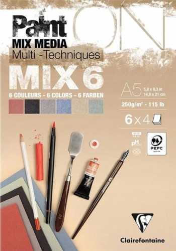 Blok A5 papierów mix6 250g 24ark, Clairefontaine