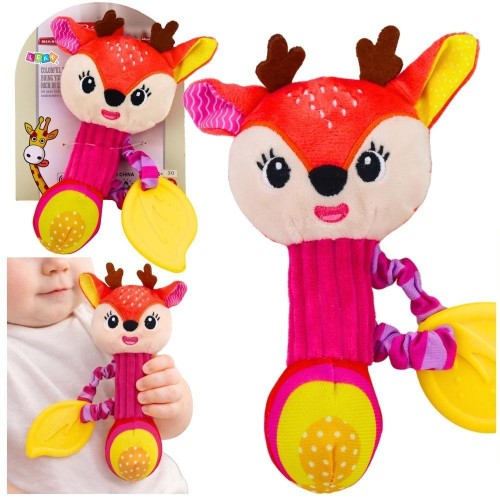 Grzechotka pluszowa z piszczałką Jelonek, Leantoys