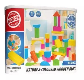 Drewniane kolorowe i naturalne klocki 60el, Tactic