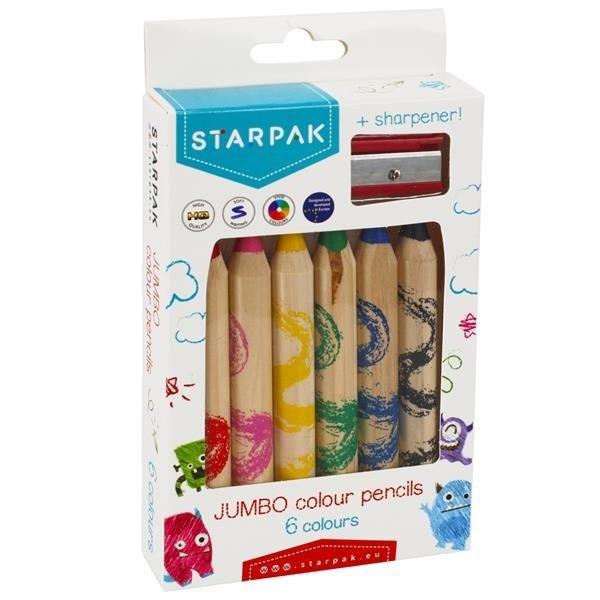 Kredki ołówkowe Jumbo 6 kol. z temperówką, STARPAK