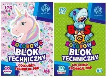 Blok kolorowy barwiony A4/10k 170g (10szt) ASTRA