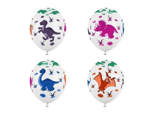 Balony Dinozaury Pastel Pure White 30cm 6szt