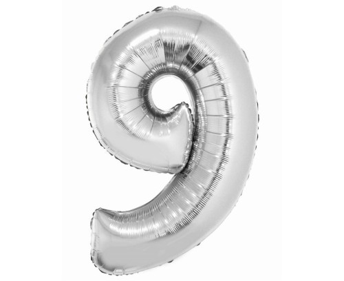 Balon foliowy Smart cyfra 9 srebrny 76cm