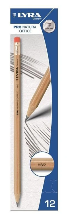 Ołówek Pro Natura HB/2 z gumką (12szt), Lyra