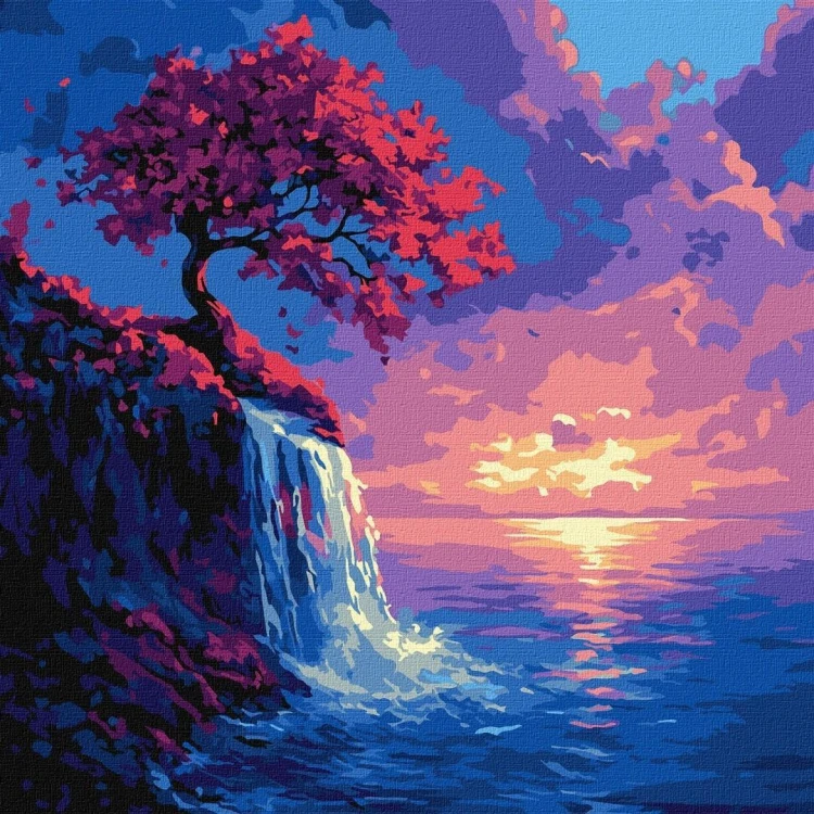 Malowanie po numerach - Sakura w strumieniu 40x40