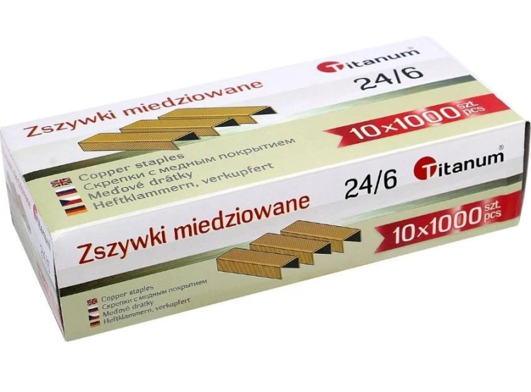 Zszywki miedziowane 24/6 1000szt., Titanum