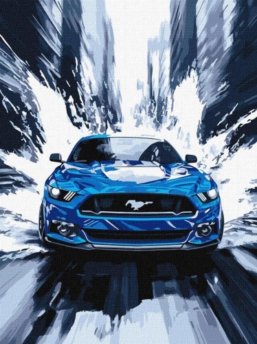 Malowanie po numerach - Niebieski mustang 30x40cm