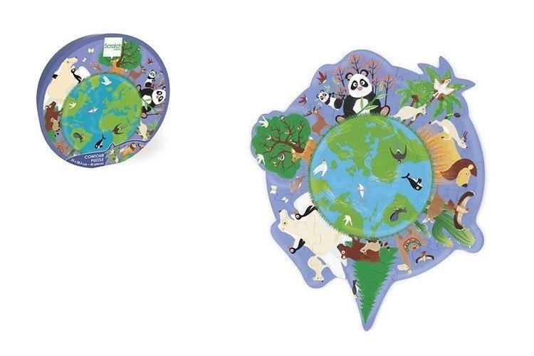 Puzzle 45 konturowe Mapa świata, Scratch