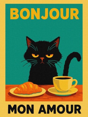 Malowanie po numerach - Plakat. Poranek z kotkiem
