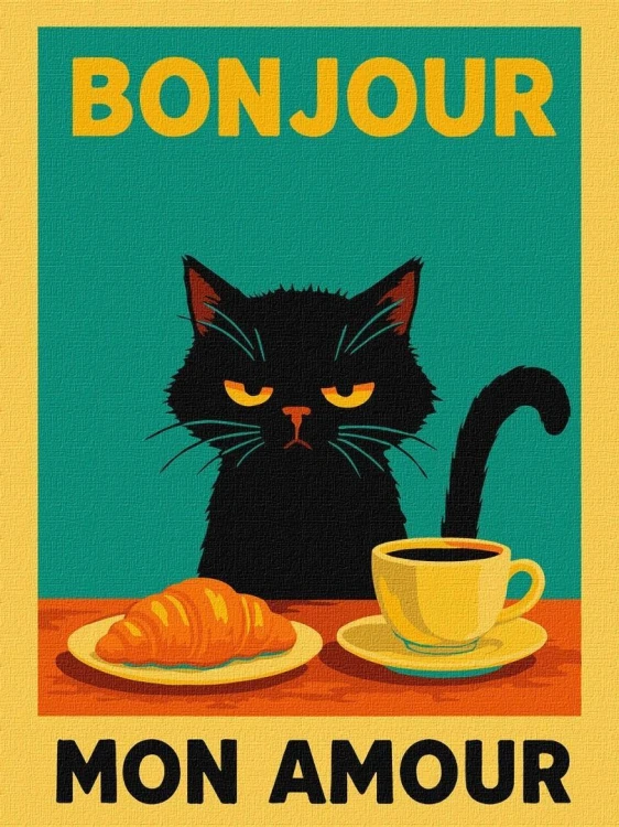 Malowanie po numerach - Plakat. Poranek z kotkiem